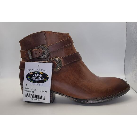 Sterling River Women’s Brown Leather Ankle Boots Buckle Zip Size 10M - Picture 6 of 10